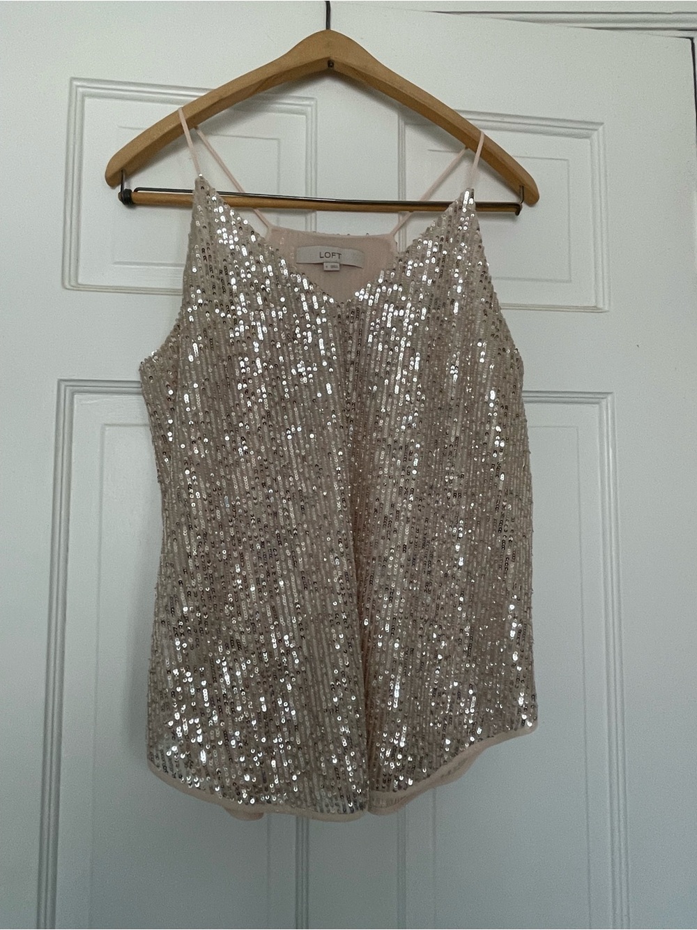 LOFT Blush Sequin Cami Top with V-Neck